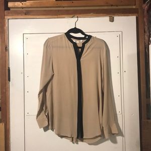 Tan and black long sleeve  blouse